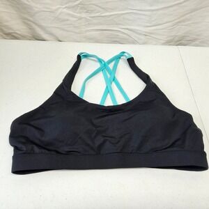 Tempt Me Bikini Top Women XL Black Teal Strappy Back Padded Removable 25004087